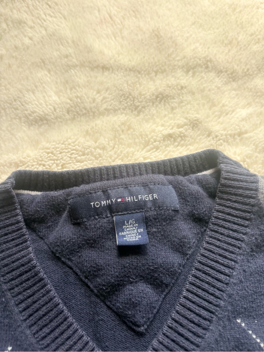 Tommy Hilfiger Argyle V‑Neck Sweater – Size L | Preppy Heritage Style Americana - Picture 6 of 9